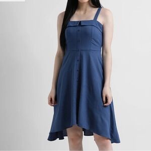 Zink London Womens L Blue Fit and Flare‎ Swing Dress Hi Lo Hem Summer Casual